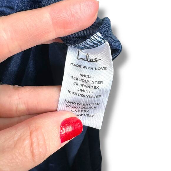 Lulus NWT Coveted Confidence Navy Blue Velvet Asymmetrical Maxi Dress Small - Picture 10 of 10